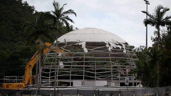 The golf ball building at JCU is pulled down. Picture: Stewart McLean