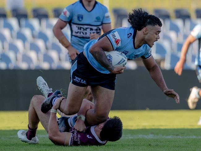 Cronulla prop Salesi Ataata takes a power of stopping. Picture: Sharks Media