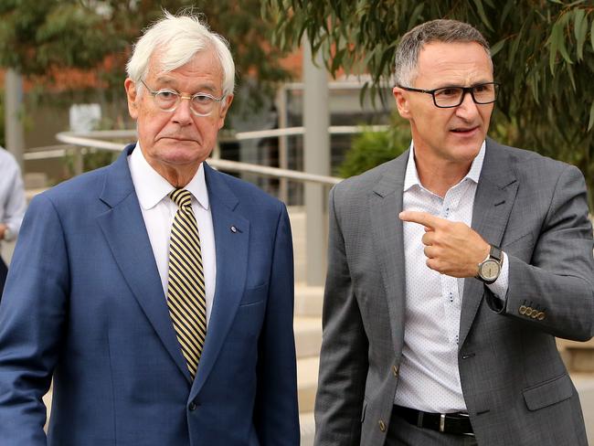 05/03/2019: Julian Burnside, with Leader of the Australian Greens Dr Richard Di Natale, announces himself as the new Greens candidate for Kooyong to run against Josh Frydenberg. Stuart McEvoy/The Australian.
