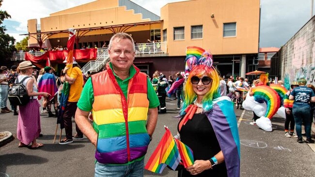 Rockliff in a rainbow puffer at a Tas Pride parade.