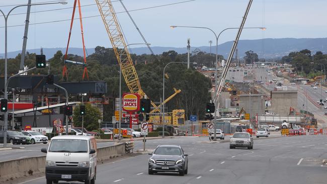 Infrastructure work along South Rd, Darlington. Picture: Emma Brasier/AAP