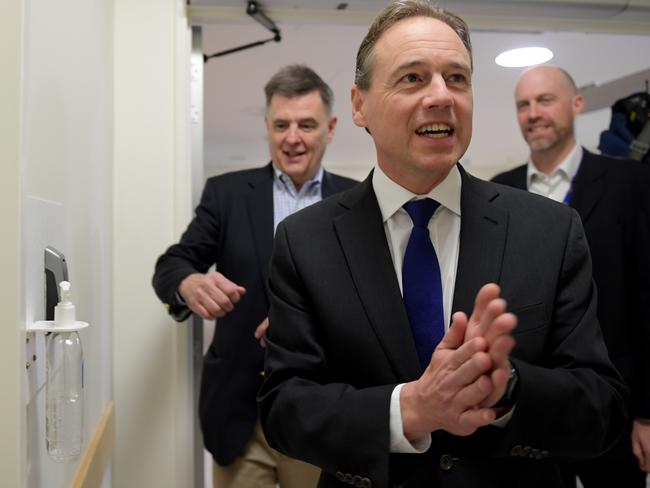 The Federal Health Minister Greg Hunt visits a ward at the Royal Children’s Hospital in Melbourne. Picture: Tracey Nearmy.