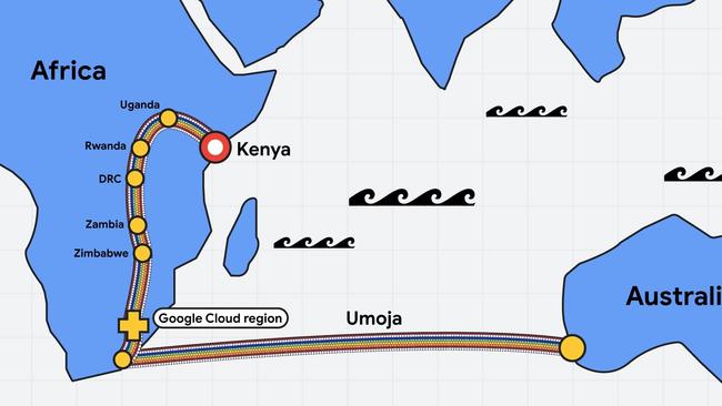 Google has announced a mammoth fibre optic cable to run from Kenya, through the spine of Africa and across the Indian Ocean to Australia. Picture: Supplied