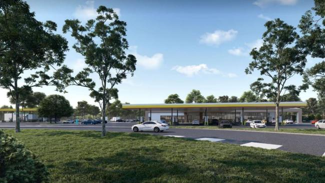 An artist's impression of the 24-hour service centre planned for New Italy, on the Pacific Highway.