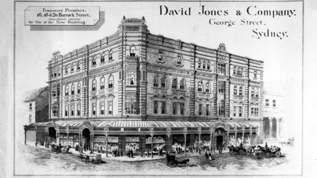 A sketch of the David Jones and Company store on George St, Sydney, from 1887.