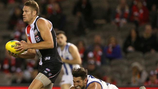 Sam Gilbert playing for St Kilda in 2018. Picture: AAP Image/Hamish Blair