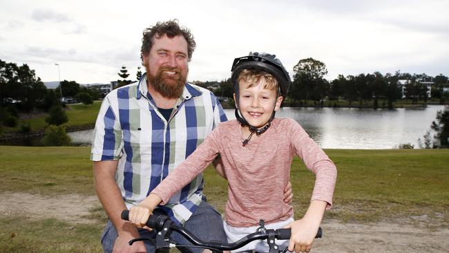 Kevin Barnes and his son Oliver (Ollie), 6. Picture: Tertius Pickard