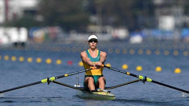 Kim Brennan competes during the Womens' Single Sculls quarter-final.