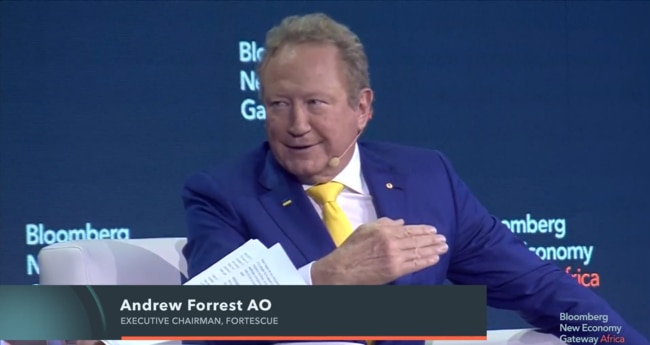 Andrew Forrest speaks during the Bloomberg New Economy Gateway Africa forum in Marrakesh. Picture: Twitter