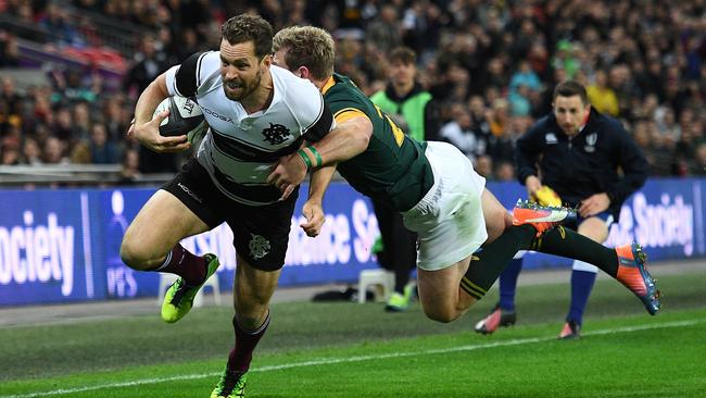 Luke Morahan in action for the Barbarians agianst South Africa. Picture: AFP