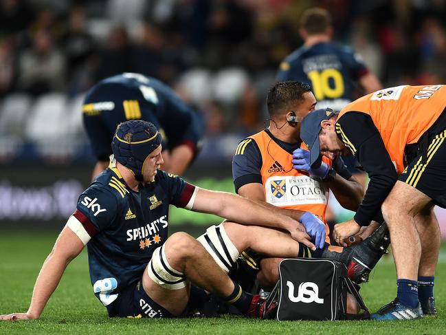 Highlanders star Josh Dickson needed medical attention during Friday night’s game. (Photo by Joe Allison/Getty Images)