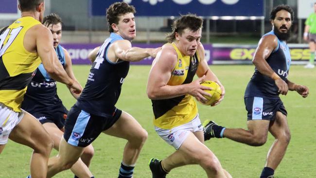 Dom Brew won the Nichols Medal in his first season with the Tigers. Picture: Felicity Elliott AFLNT Media