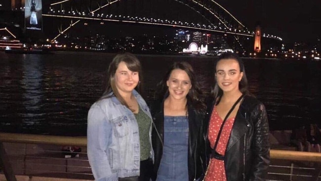 Sarah Fitzpatick, Mary Ellen Molloy and Aoife Sheridan (left to right) were travelling together in a rideshare when the vehicle was struck by a falling gum tree branch.