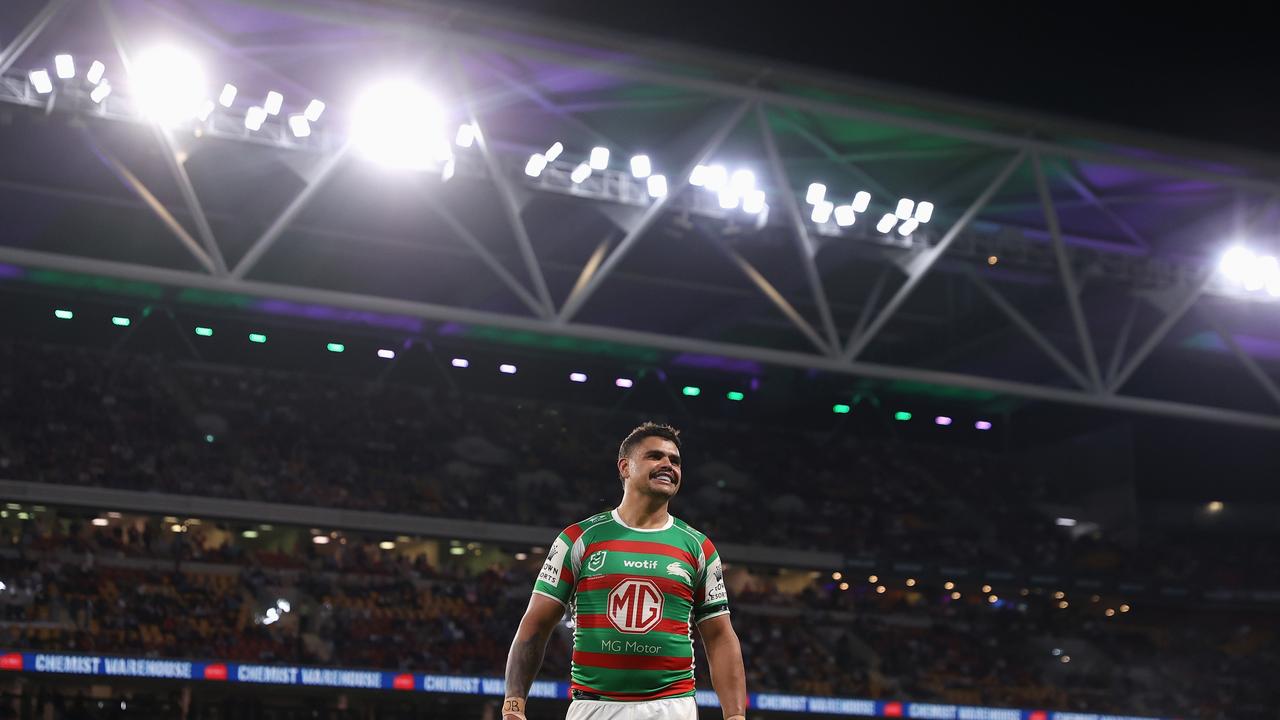 Latrell Mitchell also produced some magnificence in magic round, setting up tries with his hands and feet. Picture: Getty Images.