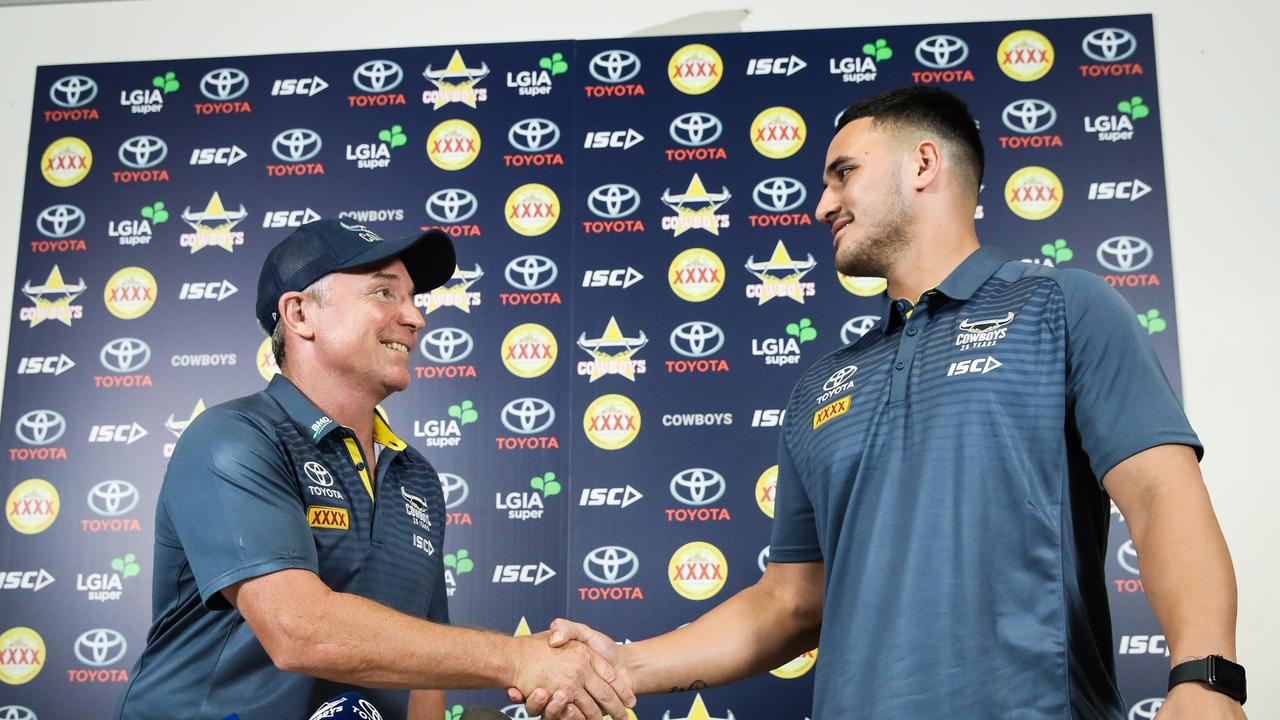 North Queensland Cowboys coach Paul Green with Valentine Holmes