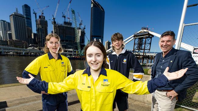 Tigh, Eva and Luke from Australian Industry Trade College with AITC CEO Mark Hands at South Bank. Picture: Richard Walker