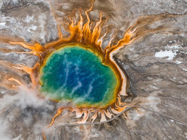 The Grand Prismatic hot spring in Yellowstone National Park, photographed from the air. Picture: istock