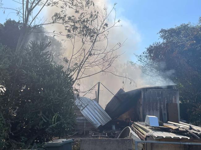 Photographs from the scene of a large shed fire on a residential property in Roseneath on Tuesday. Picture: Leighton Smith
