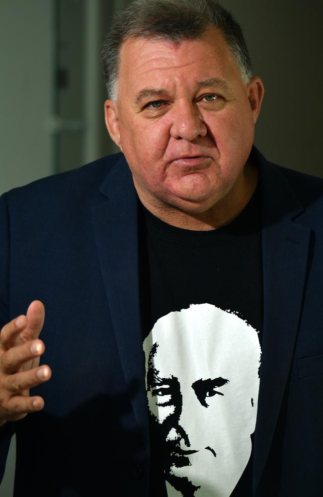 Liberal member for Hughes Craig Kelly wearing a Robert Menzies T-shirt at a press conference at Parliament House in Canberra. Picture: AAP