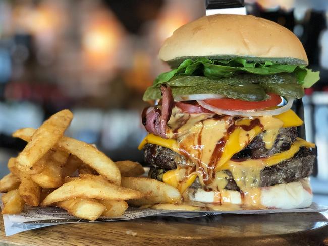 The Loose Moose double cowboy burger — yeehaw!