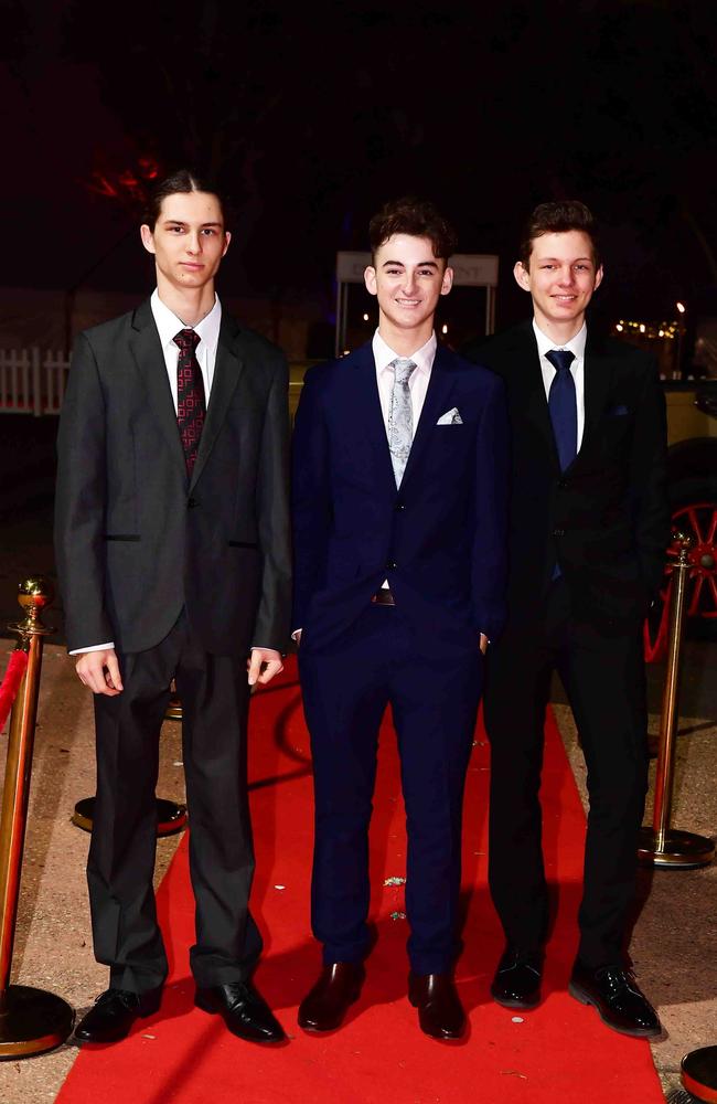 Ry Boulton, Jake Le Page and Zavier Maidstone at year 12 formal, Unity College. Picture: Patrick Woods.