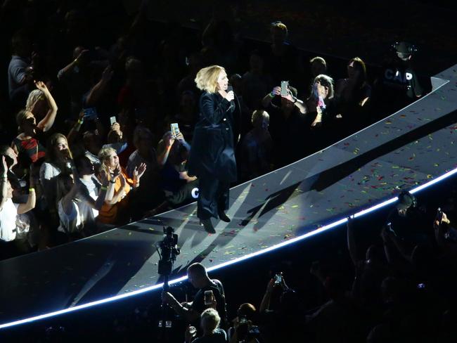 Costume change for Adele during her performance at the Gabba in Brisbane. Picture: Steve Pohlner