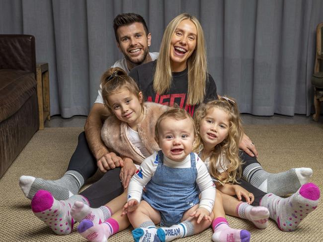 Richmond captain Trent Cotchin, wife Brooke and their three children Harper, 5, Mackenzie, 3 and Parker 10 months.