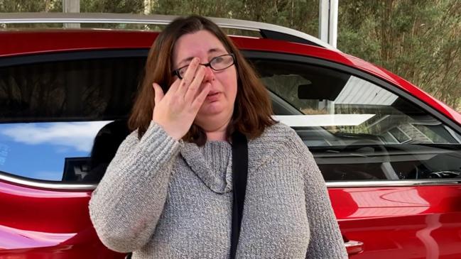 Erin Patterson talks to the media outside her Leongatha home 