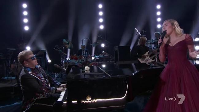 Miley Cyrus and Elton John perform at the Grammys