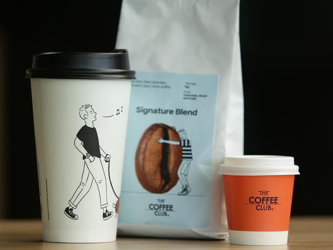 Recyclable coffee cups are examples of The Coffee Club rebranding which started last year. A new logo is about to be released as well. Picture: Claudia Baxter