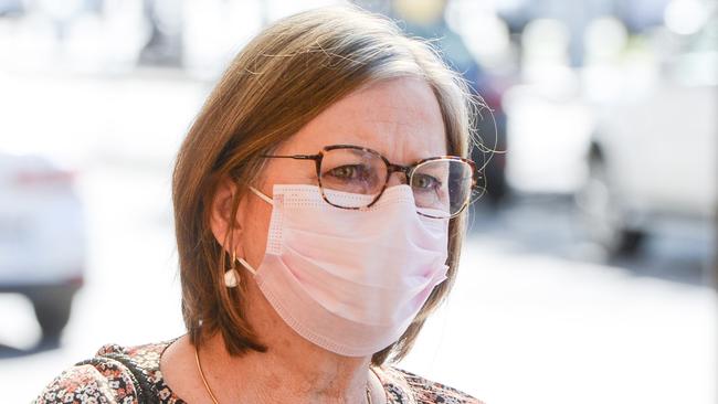 Wendy O’Leary, mother of fatal car crash victim Nick Peart, outside the District Court. Picture: NCA NewsWire/Brenton Edwards