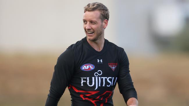 MELBOURNE, AUSTRALIA - APRIL 09: Darcy Parish of the Bombers looks on during an Essendon Bombers AFL training session at The Hangar on April 09, 2024 in Melbourne, Australia. (Photo by Daniel Pockett/Getty Images)