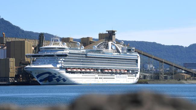 The contaminated cruise ship Ruby Princess berthed in Port Kembla, south of Sydney.