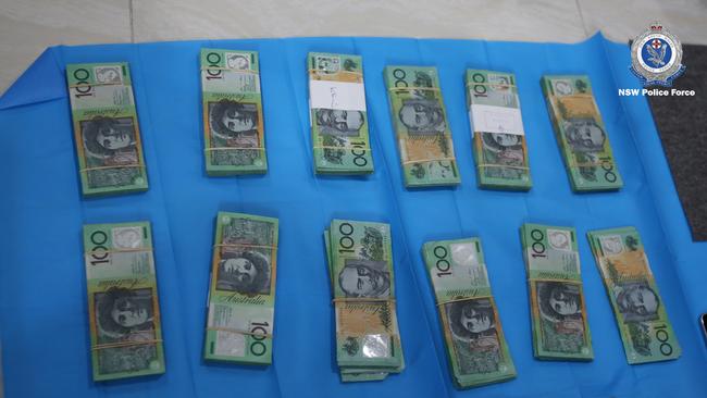 Some of the $110,000 cash seized. Picture: NSW Police