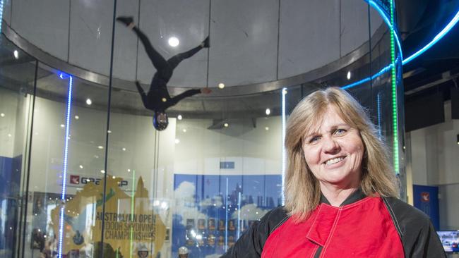 ”I just love it”. Indoor Skydiving competitor Sandy Brooks is addicted to the new sport. Pic: Troy Snook.