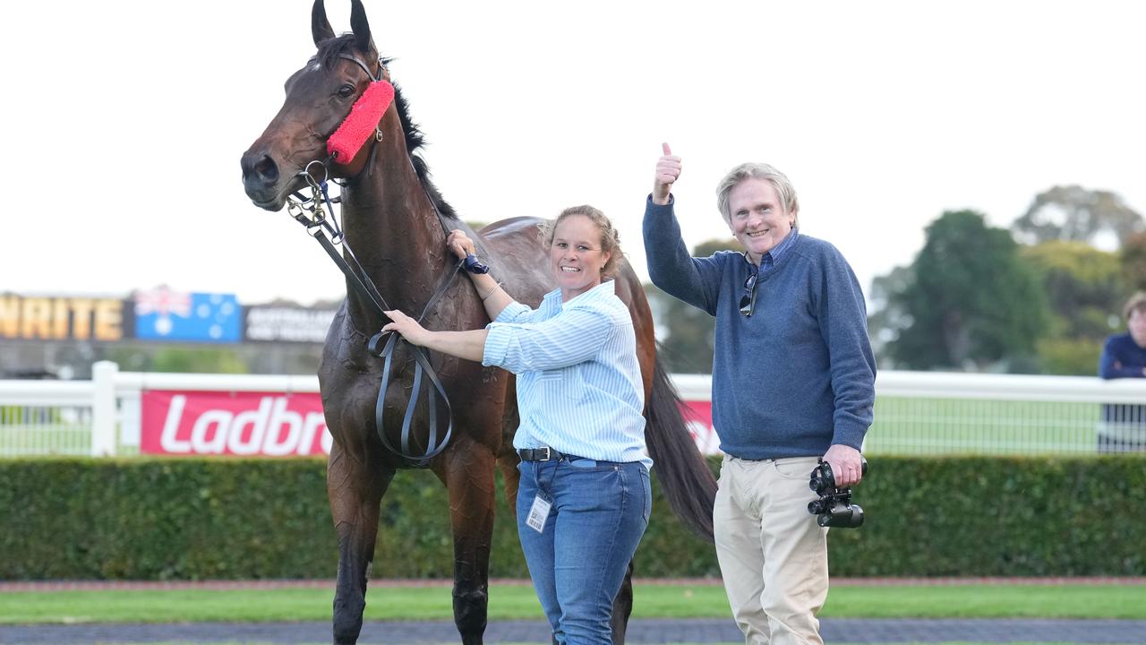 Rick's Cafe after winning the Stow Storage Solutions Handicap  at Ladbrokes Park Hillside Racecourse on December 07, 2022 in Springvale, Australia. (Photo by Scott Barbour/Racing Photos)