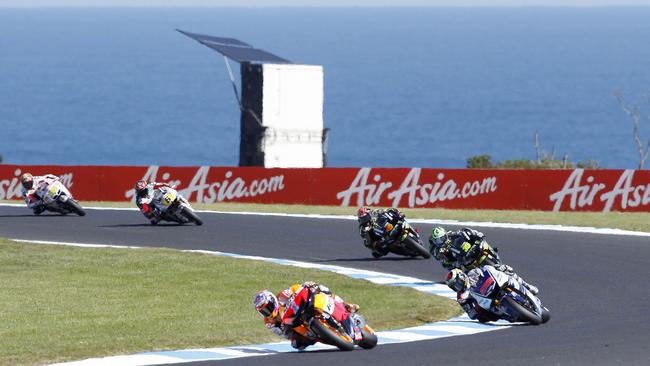 Casey Stoner leads the field during the 2012 Australian MotoGP race.