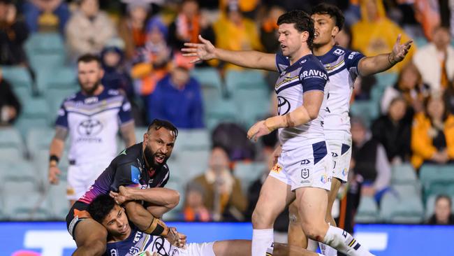 Justin Olam is facing up to a four-match ban after the match review committee came down hard on him for a high shot. Picture: James Gourley/Getty Images