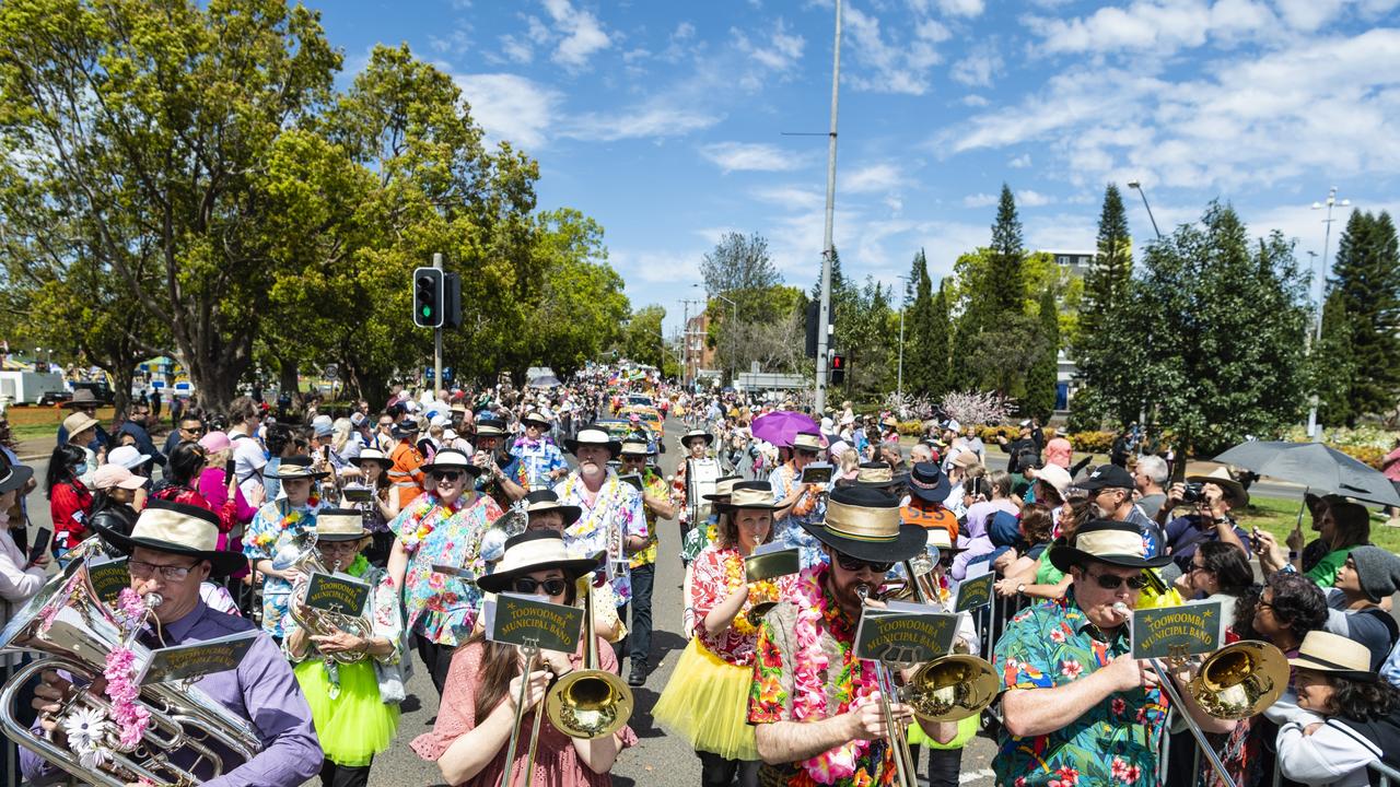 Toowoomba Municipal Band in the Grand Central Floral Parade of Carnival of Flowers 2022, Saturday, September 17, 2022. Picture: Kevin Farmer