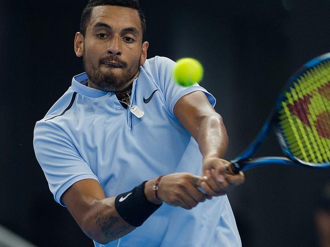 Nick Kyrgios of Australia hits a return during his men's singles semi-final match against Alexander Zverev earlier this year