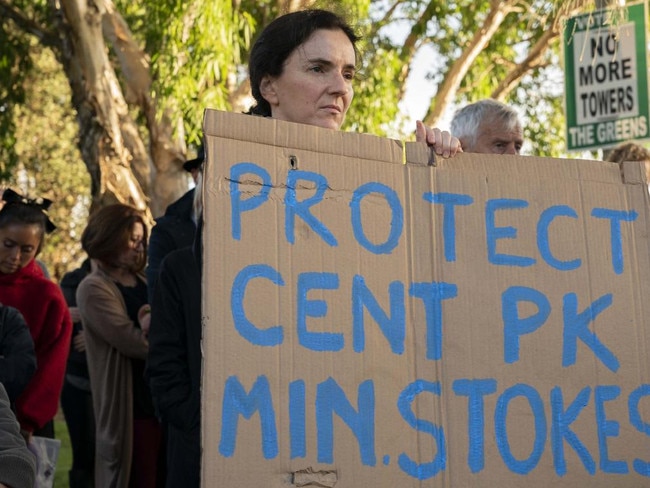 Katy Brady at the rally against the Bondi Junction twin towers last Sunday. Picture: Jon Kelly