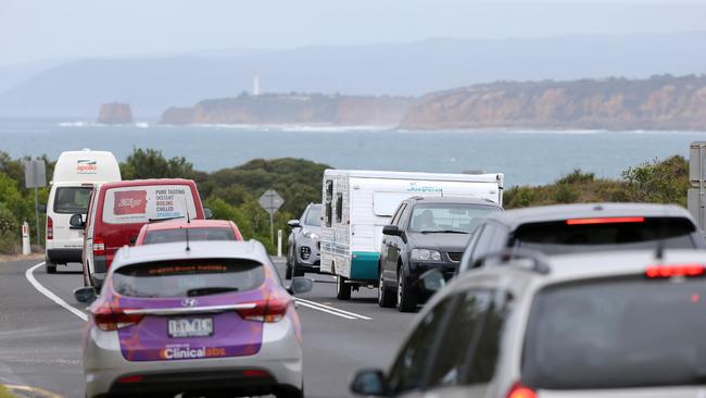 Traffic at Point Roadnight on the Great Ocean Road. Picture: Mike Dugdale