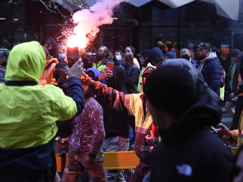 Workers in the construction sector threaten a fourth day of protests in Melbourne. Picture: NCA NewsWire / Andrew Henshaw