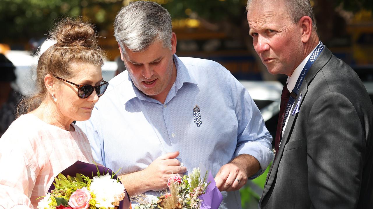 Flowers and cards left at Chinchilla Police Station. Picture: Liam Kidston