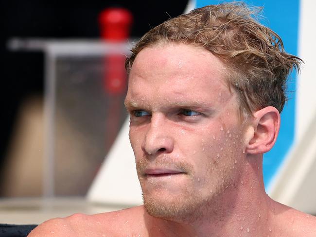 GOLD COAST, AUSTRALIA - APRIL 18: Cody Simpson looks on after competing in the MenÃ¢â¬â¢s 200m Freestyle Heats during the 2024 Australian Open Swimming Championships at Gold Coast Aquatic Centre on April 18, 2024 in Gold Coast, Australia. (Photo by Chris Hyde/Getty Images)