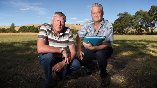 Sunbury Residents Association president Peter Free and vice-president Trevor Dance are pictured last February after learning of the Jacksons Creek Valley proposal. Picture: Kylie Else