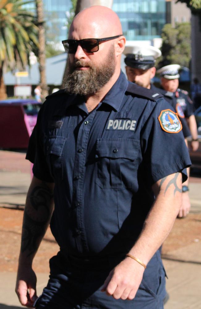 Constable James Kirstenfeldt outside the Alice Springs Local Court during an inquest into the death of Kumanjayi Walker. Picture: Jason Walls