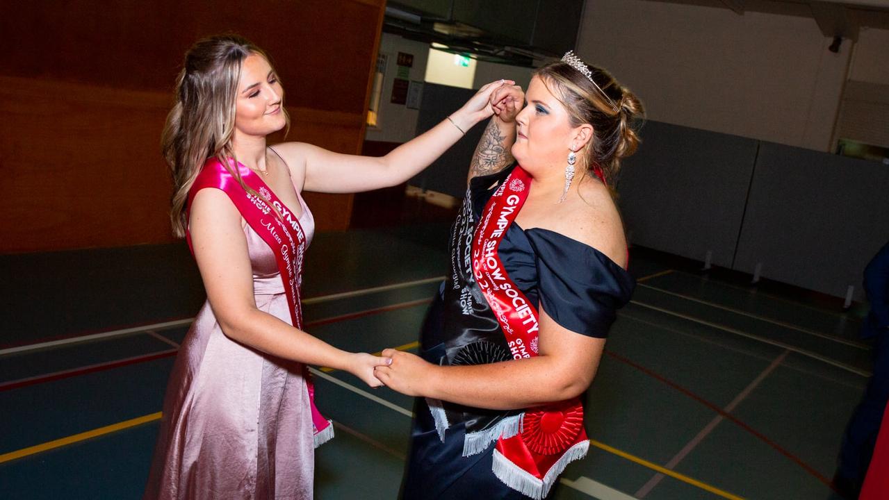 Gympie Showgirl and Charity Showgirl Bronte O'Sullivan (right) dancing with 2022 Junior Showgirl Summer Lipke (left) at the 2022 Gympie Show Ball. Photo: Contributed