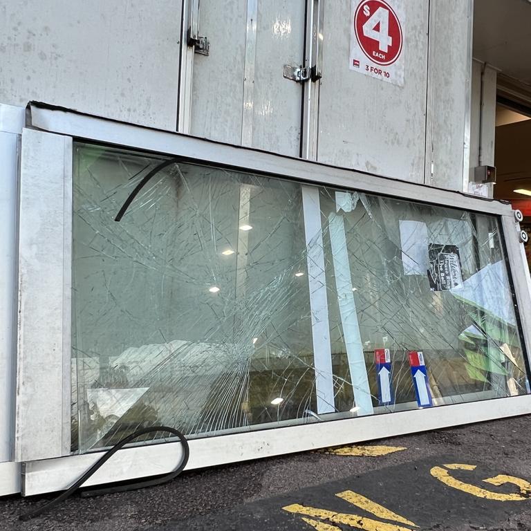 A glass door was smashed during the alleged ram-raid. Picture: Fia Walsh