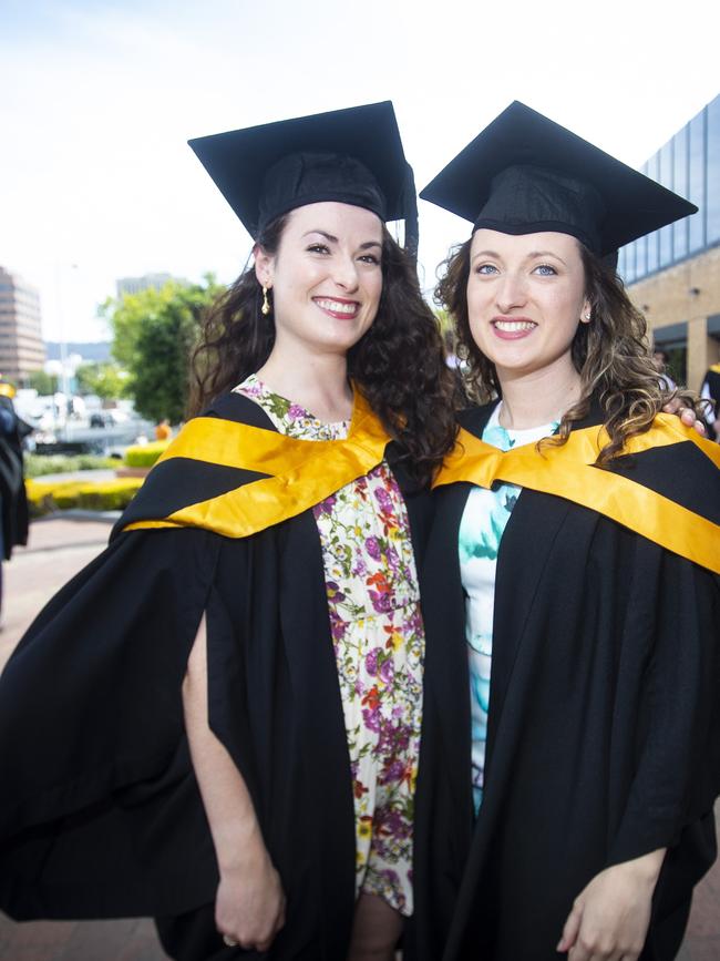 June Watkins and Georgina Gaffney at UTAS graduations held at the Hobart Grand Chancellor. Picture: LUKE BOWDEN